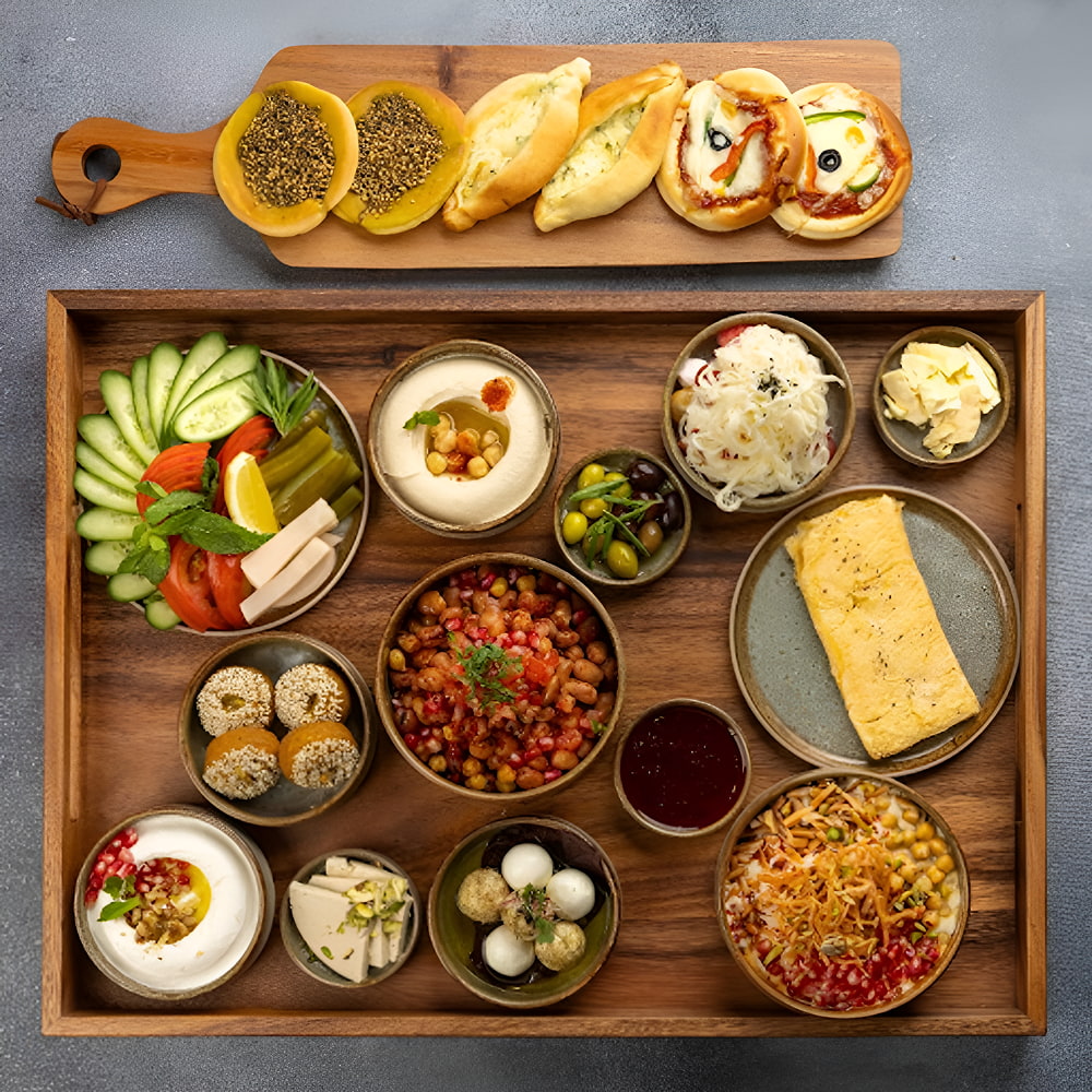 A platter of Lebanese breakfast items