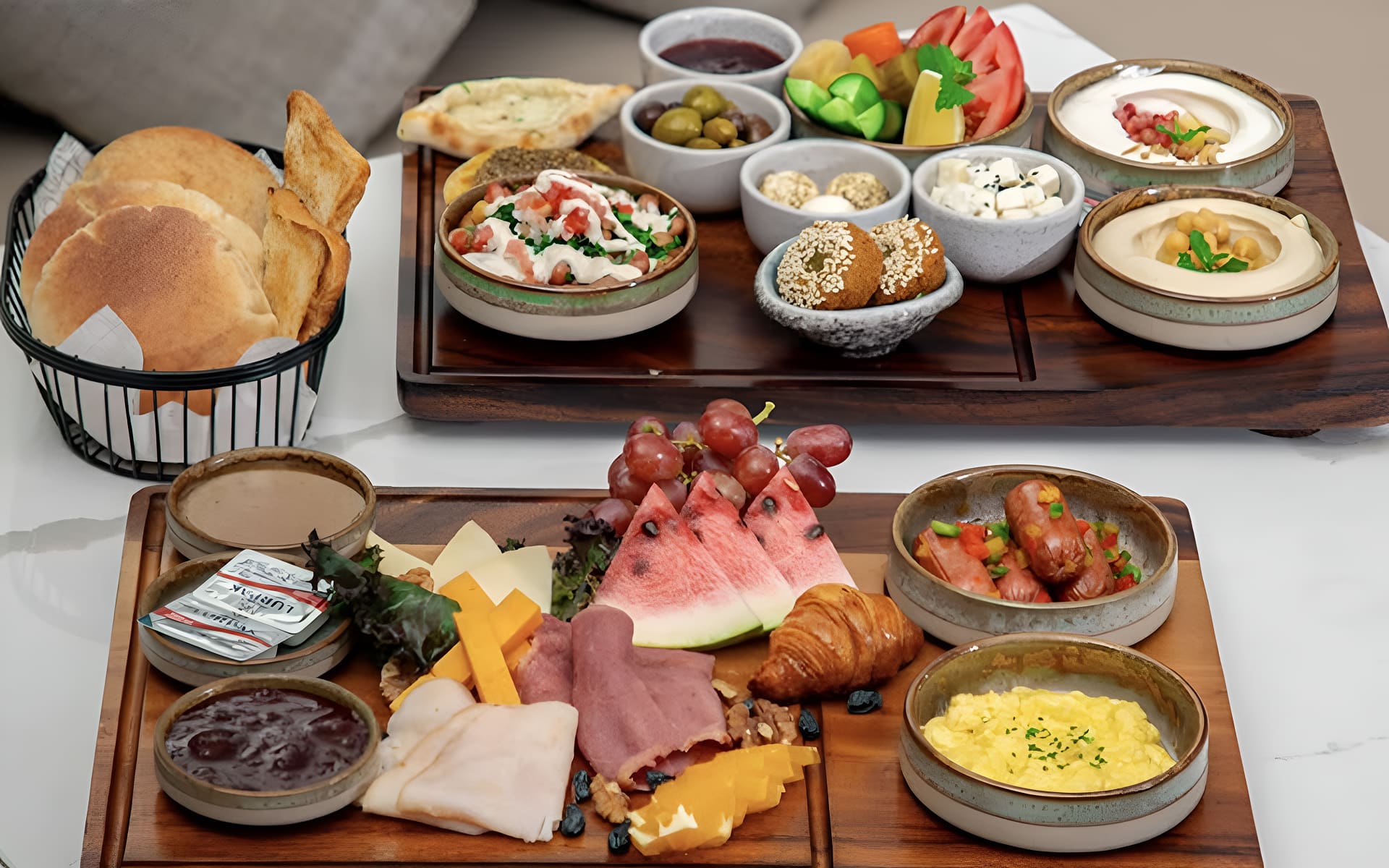 A platter of Lebanese breakfast items