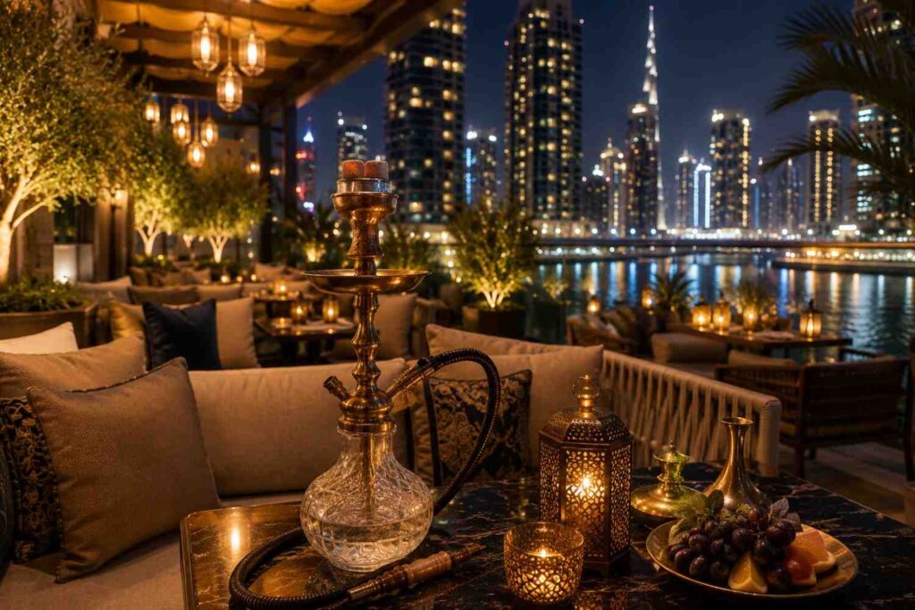 Luxurious rooftop lounge by the water