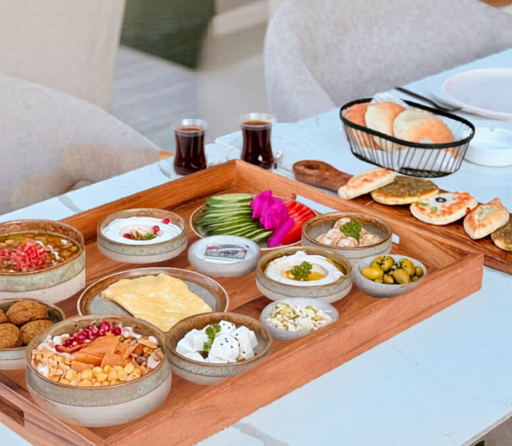 Authentic Arabic breakfast platter and Levantine food selection at Babati Restaurant and lounge.